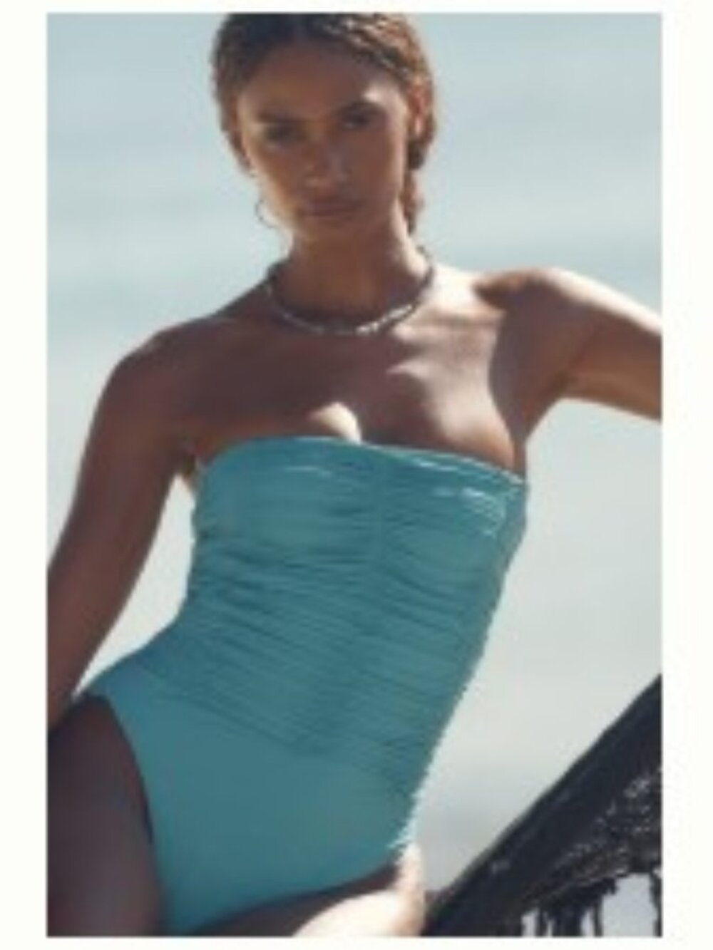 Anthropologie Sanctuary Shirred One-Piece Swimsuit in Seaside Blue – Size Large
